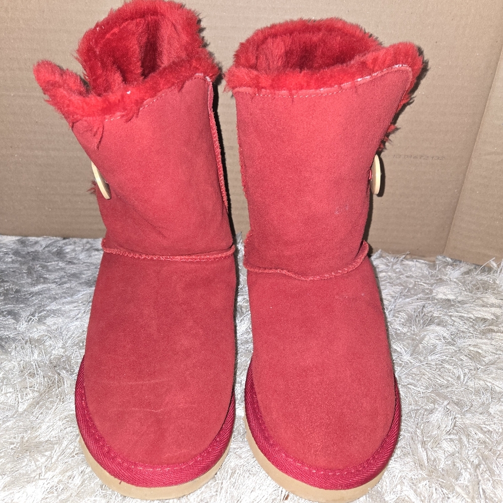 UGG Red Suede Boots with Button Detail